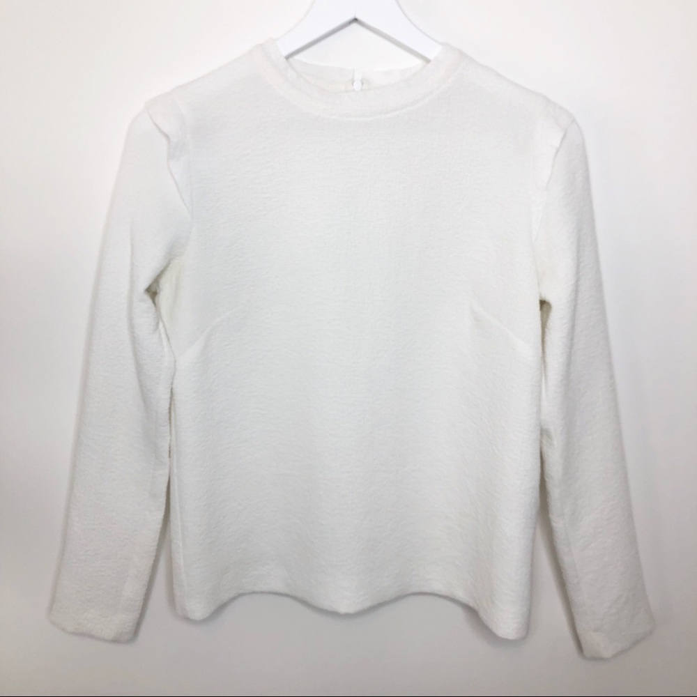 Sandro Paris White Ruffle Shoulder Crepe Blouse